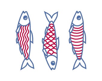Sardine Trio Embroidery Design: Summer Embroidery File (Digital Download)