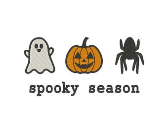 Broderidesign för kuslig säsong: Spöke, pumpaspindel (digital nedladdning)