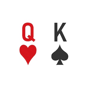Symbole kart do gry Królowa Kier i Król Pik - Zestaw projektów haftu cyfrowego PES - 3 rozmiary