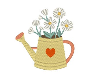 Watering Can & Flowers Machine Embroidery Design (Digital Download)
