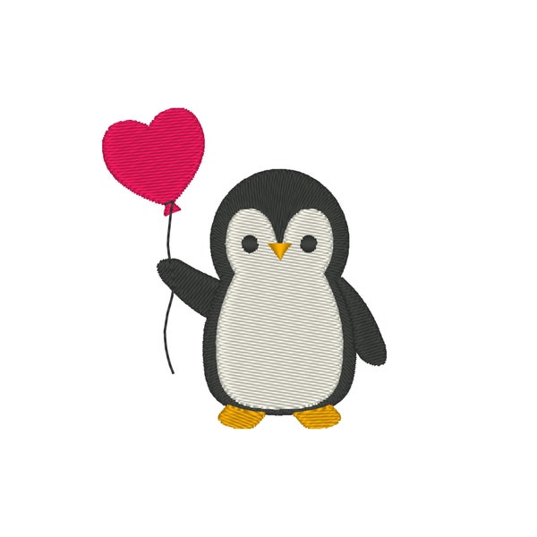Heart Balloon Penguin Embroidery Design, Mini Penguin Embroidery Design, Valentines Day Embroidery Design, Valentines Day Embroidery Files