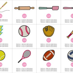 Puede incluir: Parches bordados con varios dise&ntilde;os: una aguja e hilo, rodillo, esp&aacute;tula, batidora, rayo, b&eacute;isbol, guante de b&eacute;isbol, bate, pelota de tenis, raqueta de tenis, bal&oacute;n de rugby y voleibol.