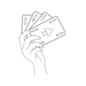 Main avec motif de broderie Aces, motifs de broderie Line Art, motifs de broderie Poker, motif de broderie de cartes, motif de broderie Ace