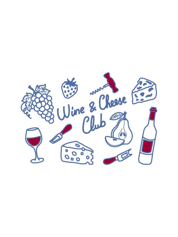 Wine and Cheese Embroidery Design: Trendy Embroidery File (Digital Download)