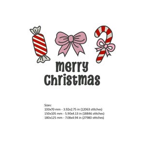 Girly Christmas Embroidery Design: Candy, Bow, Candy Cane (Digital Download) image 3