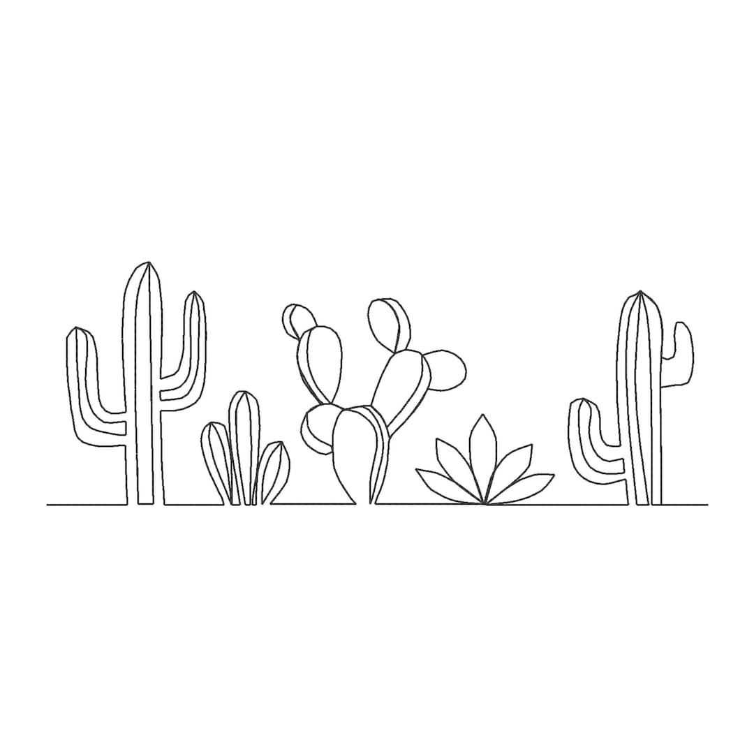 Cactus Embroidery Design, One Line Embroidery Design, One