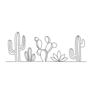 Disegno per ricamo di cactus: file per ricamo a una riga (download digitale)