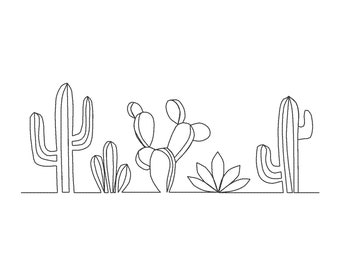 Cacti Embroidery Design: One Line Embroidery File (Digital Download)