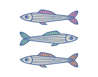 Motif de broderie sardines : fichier de broderie d'été (téléchargement numérique)