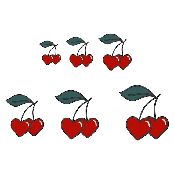 Heart Cherries Embroidery Design, Cherry Hearts Embroidery Design