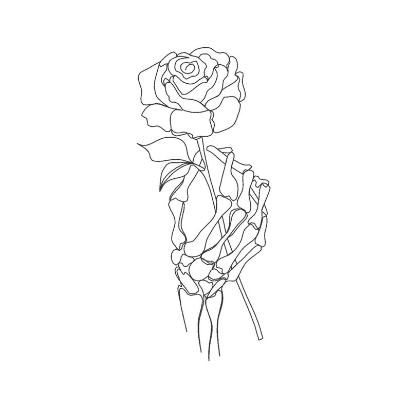 Skeleton hand with rose one line embroidery design skeleton  etsy Skeleton hand with rose one line embroidery design skeleton  etsy