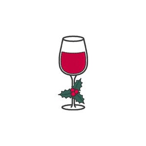Christmas Wine Glass Embroidery Design: Winter Drink Embroidery File (Digital Download)