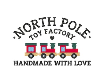 North Pole Toy Factory Embroidery Design: Christmas Embroidery File (Digital Download)
