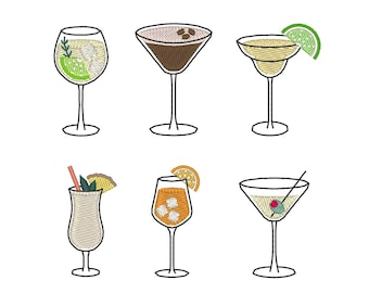 Mini Cocktail Embroidery Design Set: Martini, Spritz, Margarita (Digital Download)