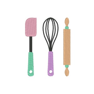 Baking Utensils Embroidery Design (Spatula, Whisk, Rolling Pin), Kitchen Tools PES Embroidery, Kitchen Machine Embroidery, 7 sizes