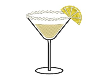 Lemon Drop Martini Embroidery Design: Cocktail Embroidery File (Digital Download)