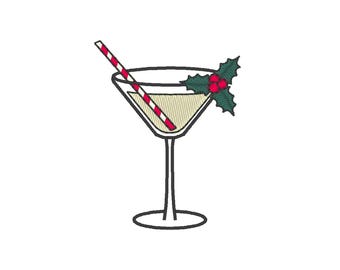 Christmas Martini Embroidery Design: Festive Cocktail Embroidery File (Digital Download)
