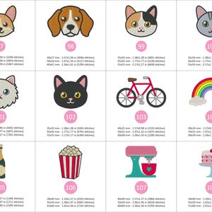Puede incluir: Parches bordados con un corgi, un beagle, un gato calic&oacute;, un gato gris, un gato blanco esponjoso, un gato negro, una bicicleta roja, un arco&iacute;ris, una botella de champ&aacute;n, palomitas de ma&iacute;z, una batidora y una tarta.