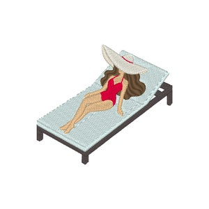 Girl on Beach Embroidery Design: Summer Vacation Embroidery File (Digital Download)