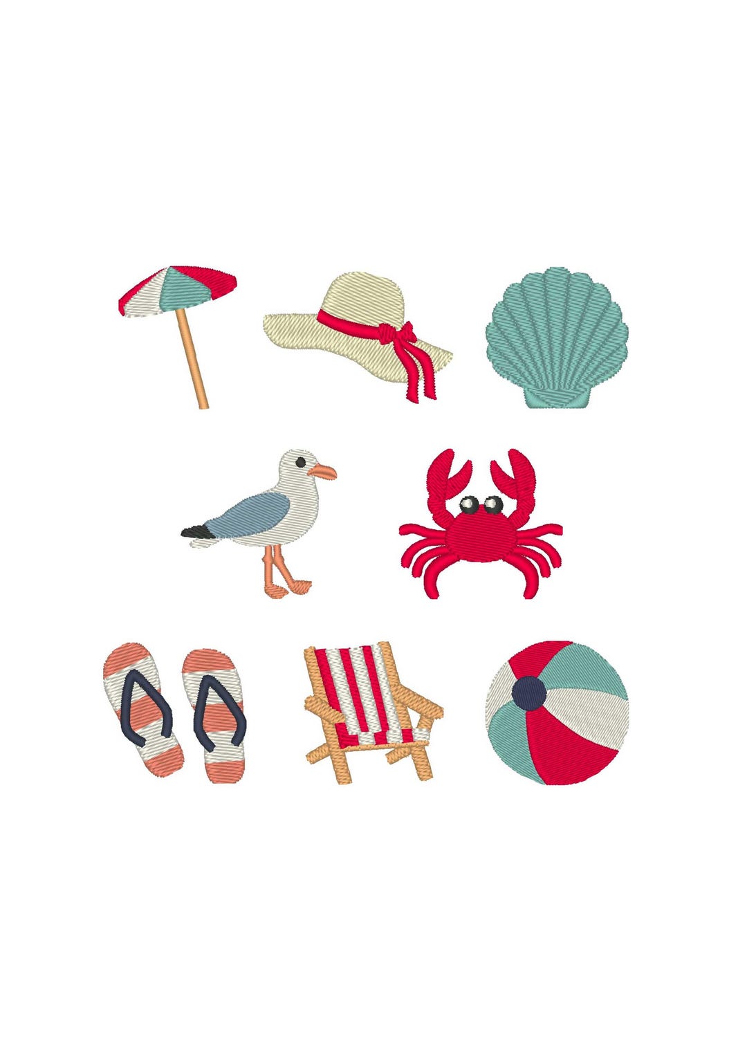 Mini Beach Embroidery Design Set: Summer Embroidery Files (digital ...