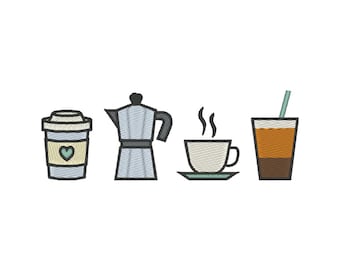 Disegno per ricamo a forma di caffè: file di ricamo a macchina alla moda (download digitale)