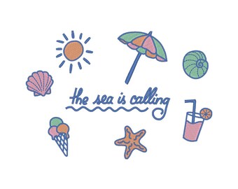 Summer Beach Embroidery Design: Vacation Embroidery File (Digital Download)