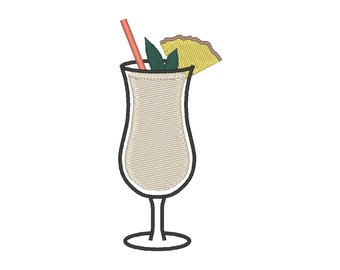 Pina Colada Embroidery Design: Cocktail Embroidery File (Digital Download)