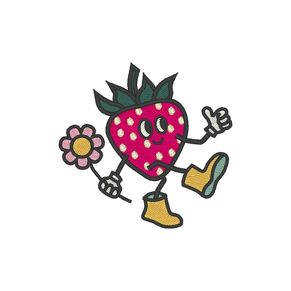 Strawberry in Rain Boots Embroidery Design: Summer Embroidery File (Digital Download)