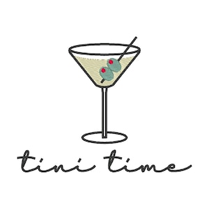 Tini Time Embroidery Design: Martini Glass Embroidery File (Digital Download)