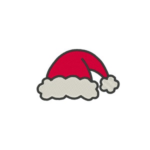 May include: A red and white Santa hat with a fluffy white trim. The hat is a classic Christmas decoration.