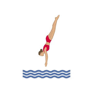 Girl Jumping in Pool Embroidery Design: Swimming Embroidery File (Digital Download)