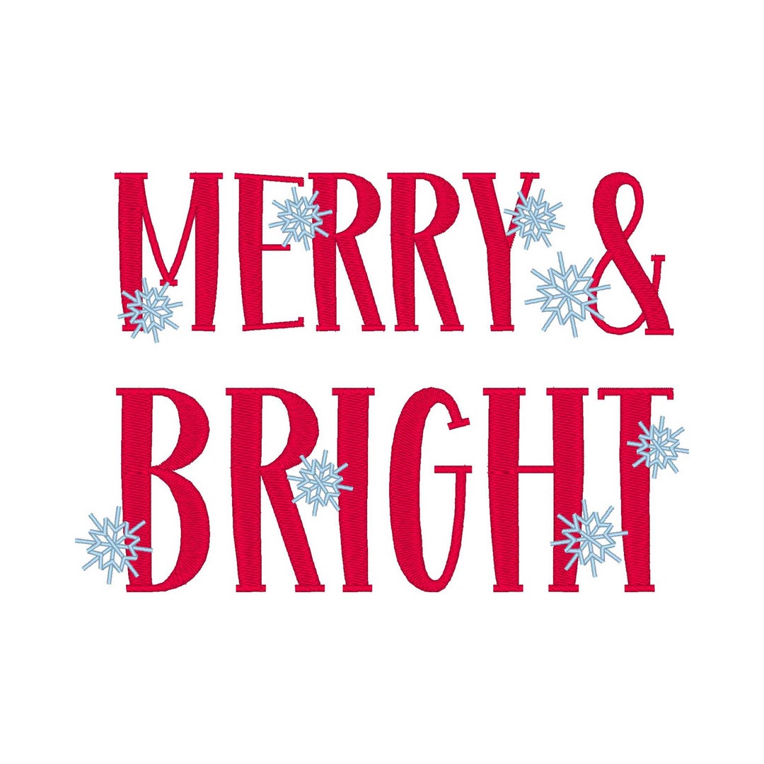 Merry and Bright Embroidery Design, Cute Christmas Embroidery Design ...