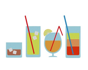 Cocktail Digital Embroidery Design Set - PES Alcohol Party Digital Embroidery Set - 5 sizes