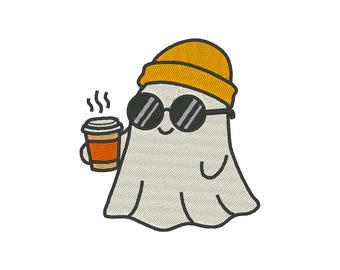 Coffee Ghost Embroidery Design: Halloween Embroidery File (Digital Download)