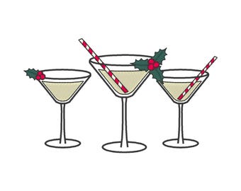 Christmas Cocktails Embroidery Design: Festive Martini Embroidery File (Digital Download)