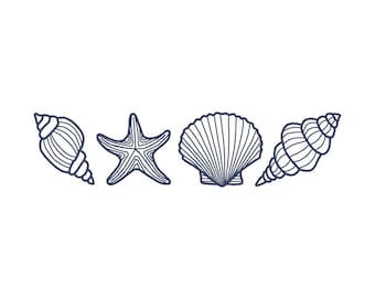 Diseño de bordado de conchas marinas: Archivo de bordado de verano (descarga digital)