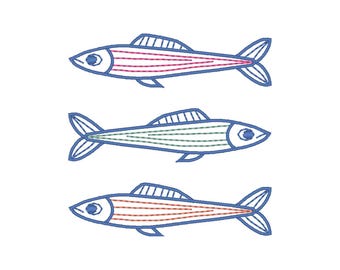 Motif de broderie sardines : fichier de broderie d'été (téléchargement numérique)