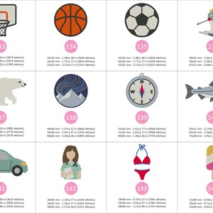 Puede incluir: Parches bordados con dise&ntilde;os variados: canasta de baloncesto, bal&oacute;n de baloncesto, bal&oacute;n de f&uacute;tbol, esquiador, oso polar, paisaje monta&ntilde;oso, br&uacute;jula, pez, coche, enfermera, bikini y helado. Medidas en cm.