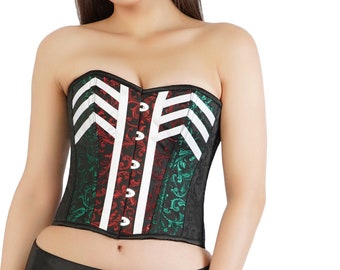 Multi Color Brocade Spooky Costume High Waist Corset Gothic Overbust Top