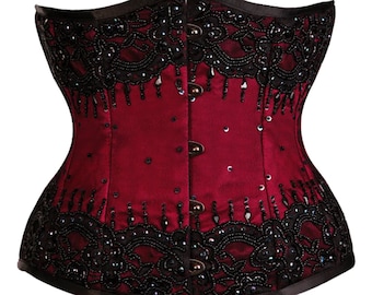 Red Sequins Woman Costume Waist Cincher Underbust Corset Gothic Top