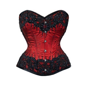 Red Satin Sequins Burlesque Corset Bustier Overbust Mother's Day Costume Top