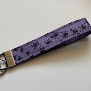 Purple Spider Fabric Keychain Wristlet, Halloween Key Fob Wristlet, Girly Keychain, Wrist Keychain, Keychain for Women