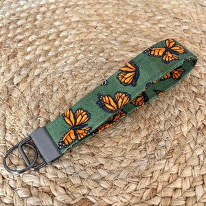 Monarch Butterfly Fabric Keychain Wristlet, Key Fob Wristlet, Girly Keychain, Summer Wrist Keychain, Keychain for Women