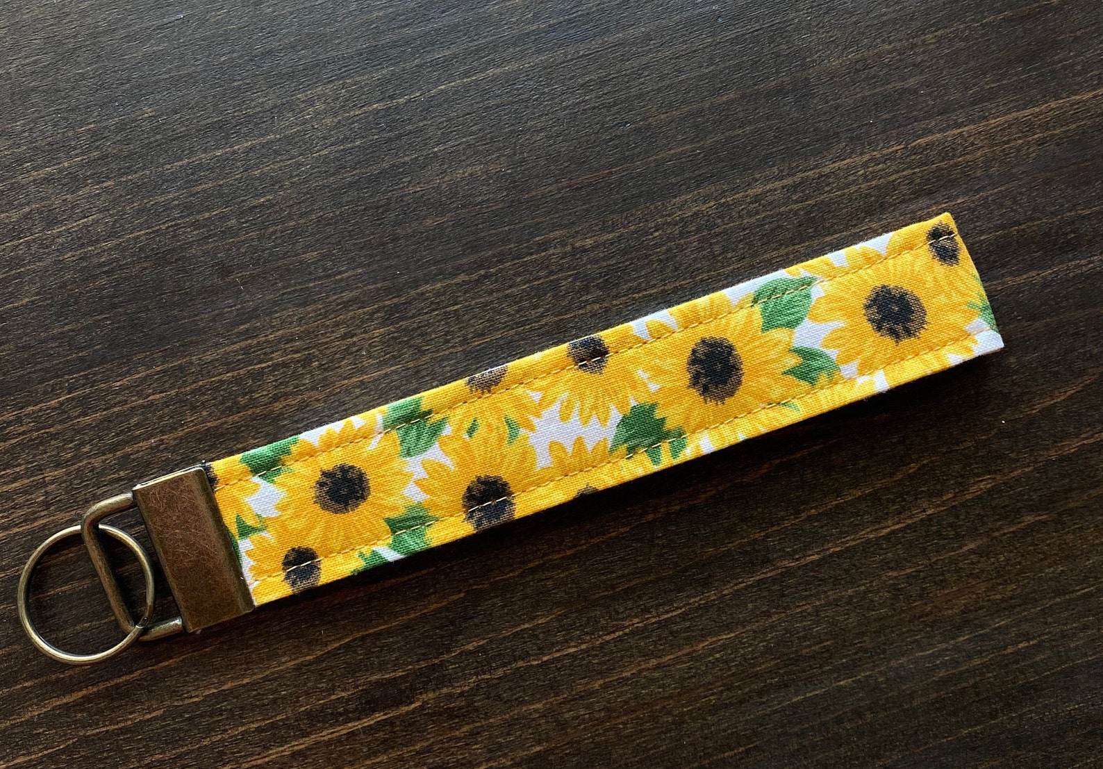 Sunflower Fabric Keychain Wristlet Key Fob Wristlet Floral Etsy