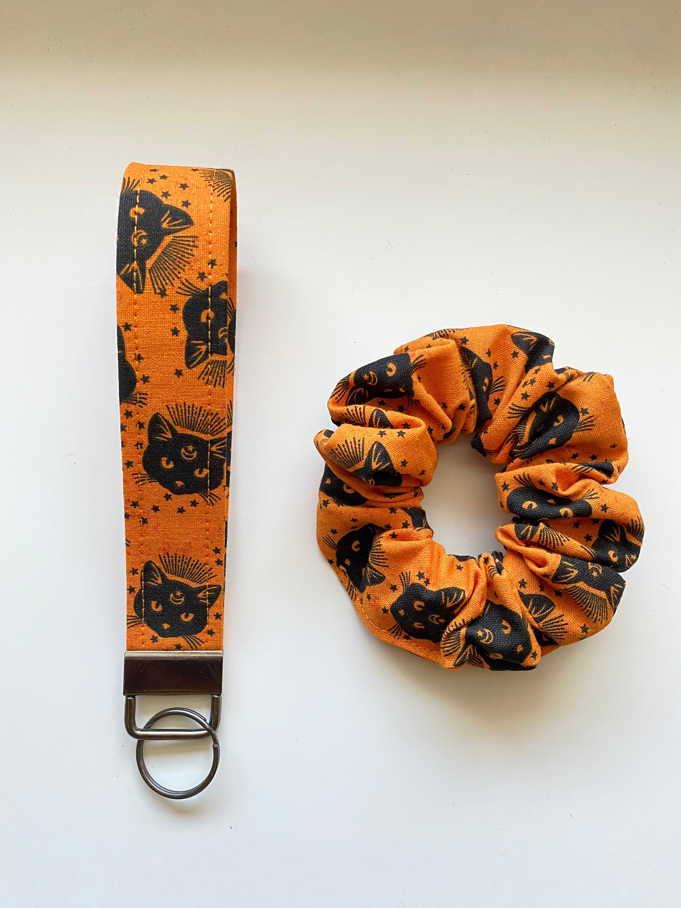 Orange Cat Fabric Keychain Wristlet Halloween Key Fob Etsy