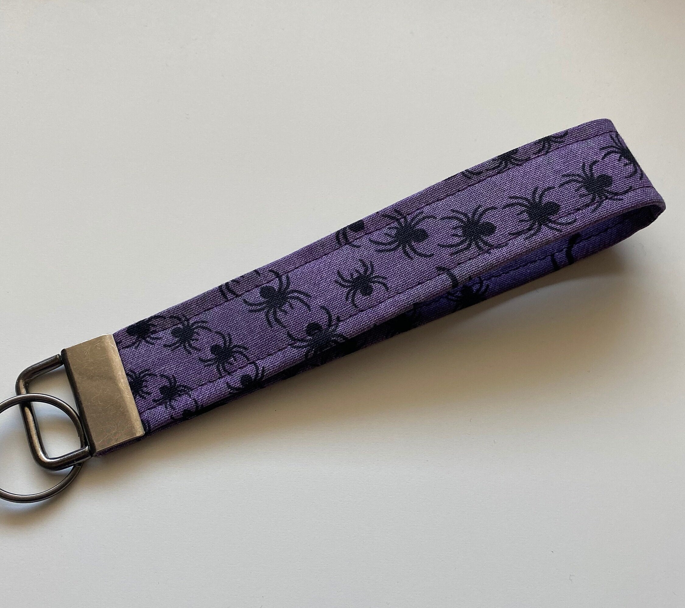 Purple Spider Fabric Keychain Wristlet, Halloween Key Fob Wristlet, Girly Keychain, Wrist Keychain, Keychain for Women