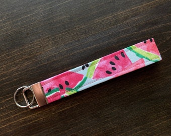 Fruity Sweet Print Faux Leather Key Fob Wristlet Keychain Watermelon PineappleCherriesSprinkles