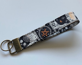 Tarot Card Fabric Keychain Wristlet, Halloween Key Fob Wristlet, Girly Keychain, Wrist Keychain, Keychain for Women