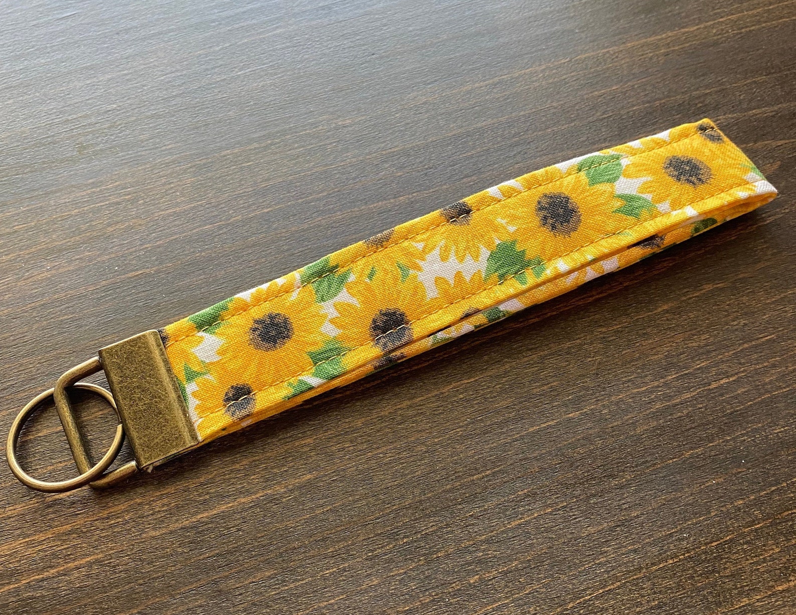 Sunflower Fabric Keychain Wristlet Key Fob Wristlet Floral Etsy