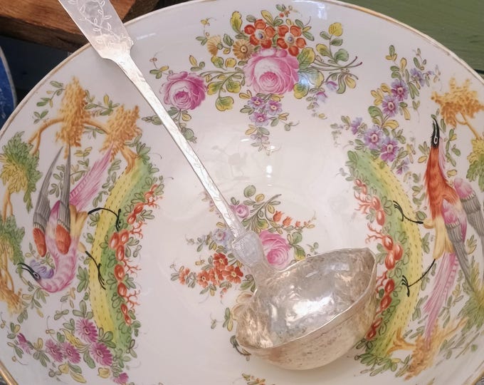 Large Handwrought Edenton North Carolina Silver Punch ladle! Hand Engraved Solid Silver!